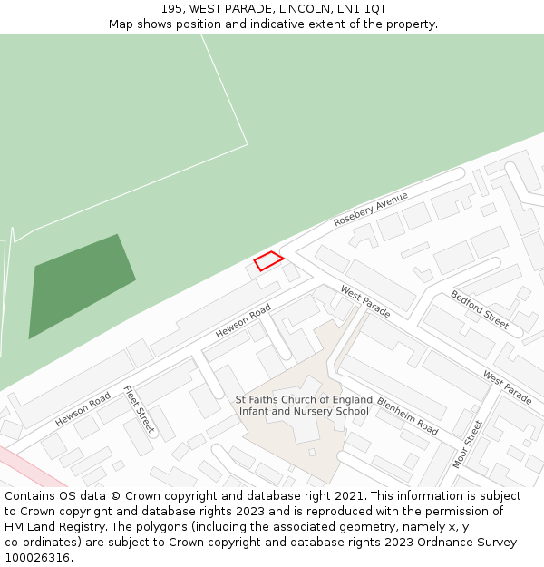 195, WEST PARADE, LINCOLN, LN1 1QT: Location map and indicative extent of plot