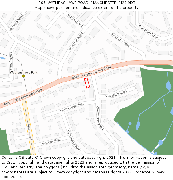 195, WYTHENSHAWE ROAD, MANCHESTER, M23 9DB: Location map and indicative extent of plot