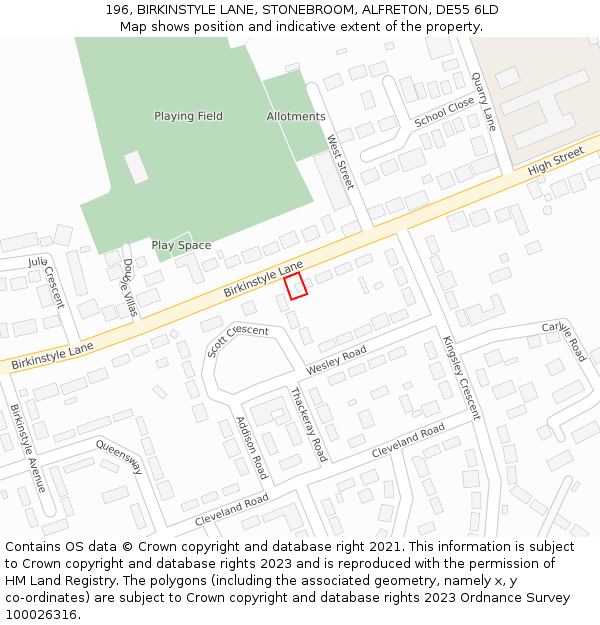 196, BIRKINSTYLE LANE, STONEBROOM, ALFRETON, DE55 6LD: Location map and indicative extent of plot