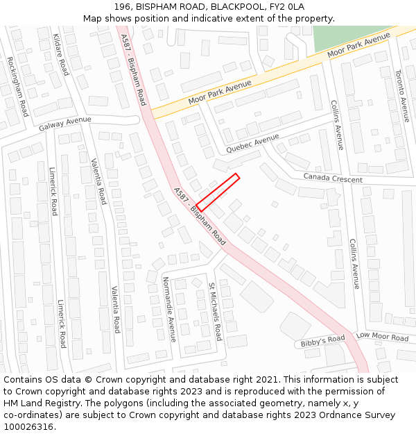 196, BISPHAM ROAD, BLACKPOOL, FY2 0LA: Location map and indicative extent of plot