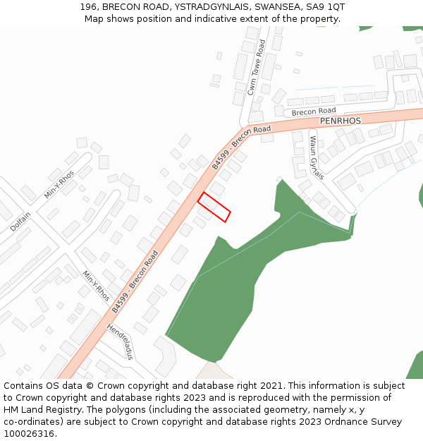 196, BRECON ROAD, YSTRADGYNLAIS, SWANSEA, SA9 1QT: Location map and indicative extent of plot