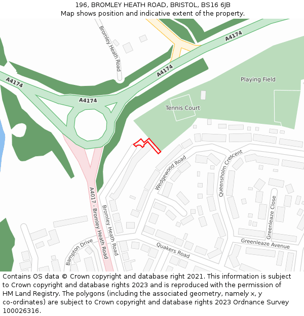 196, BROMLEY HEATH ROAD, BRISTOL, BS16 6JB: Location map and indicative extent of plot