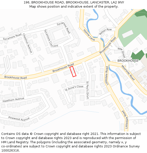 196, BROOKHOUSE ROAD, BROOKHOUSE, LANCASTER, LA2 9NY: Location map and indicative extent of plot