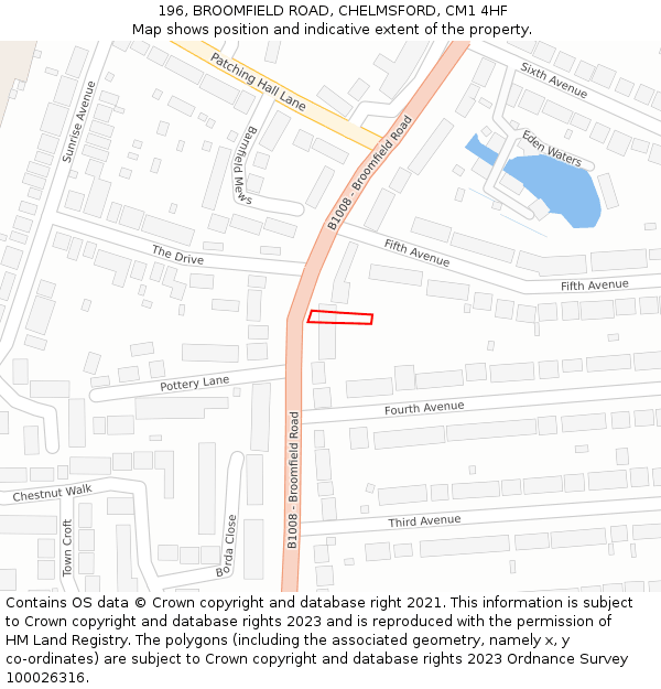 196, BROOMFIELD ROAD, CHELMSFORD, CM1 4HF: Location map and indicative extent of plot