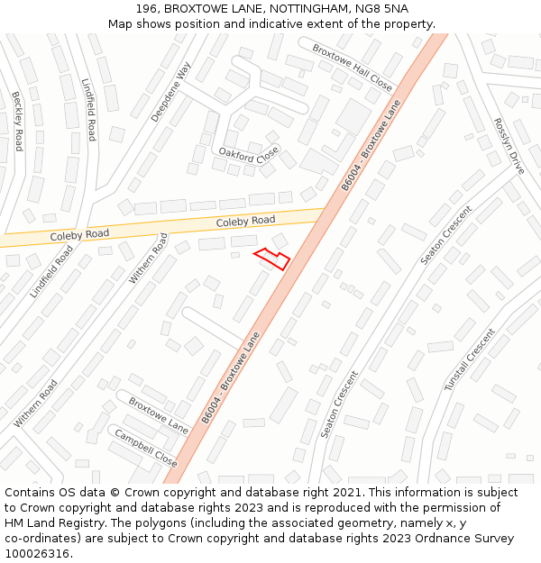 196, BROXTOWE LANE, NOTTINGHAM, NG8 5NA: Location map and indicative extent of plot