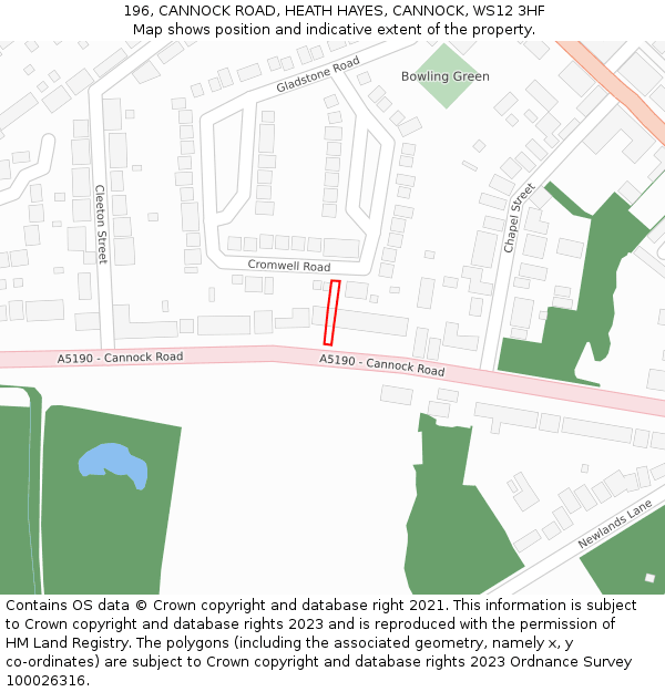 196, CANNOCK ROAD, HEATH HAYES, CANNOCK, WS12 3HF: Location map and indicative extent of plot