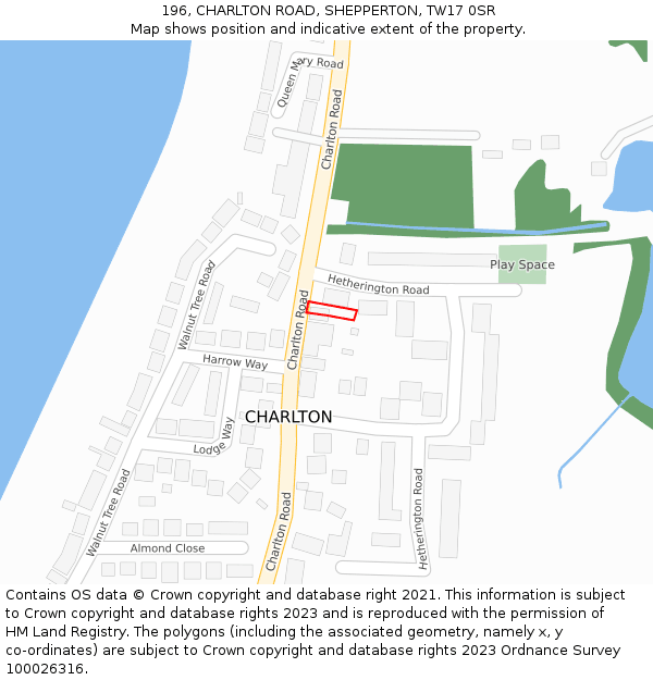 196, CHARLTON ROAD, SHEPPERTON, TW17 0SR: Location map and indicative extent of plot