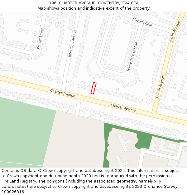 196, CHARTER AVENUE, COVENTRY, CV4 8EA: Location map and indicative extent of plot