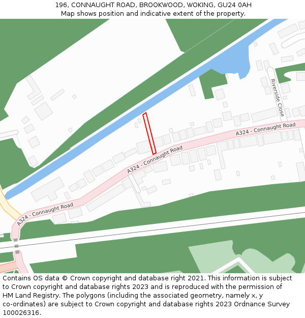 196, CONNAUGHT ROAD, BROOKWOOD, WOKING, GU24 0AH: Location map and indicative extent of plot