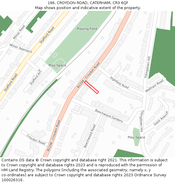 196, CROYDON ROAD, CATERHAM, CR3 6QF: Location map and indicative extent of plot