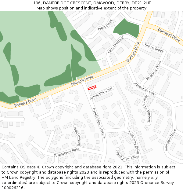 196, DANEBRIDGE CRESCENT, OAKWOOD, DERBY, DE21 2HF: Location map and indicative extent of plot