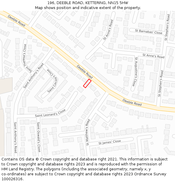 196, DEEBLE ROAD, KETTERING, NN15 5HW: Location map and indicative extent of plot