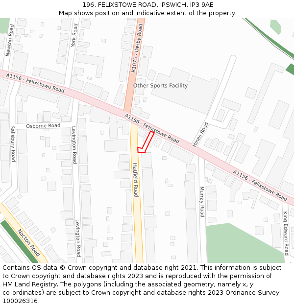 196, FELIXSTOWE ROAD, IPSWICH, IP3 9AE: Location map and indicative extent of plot