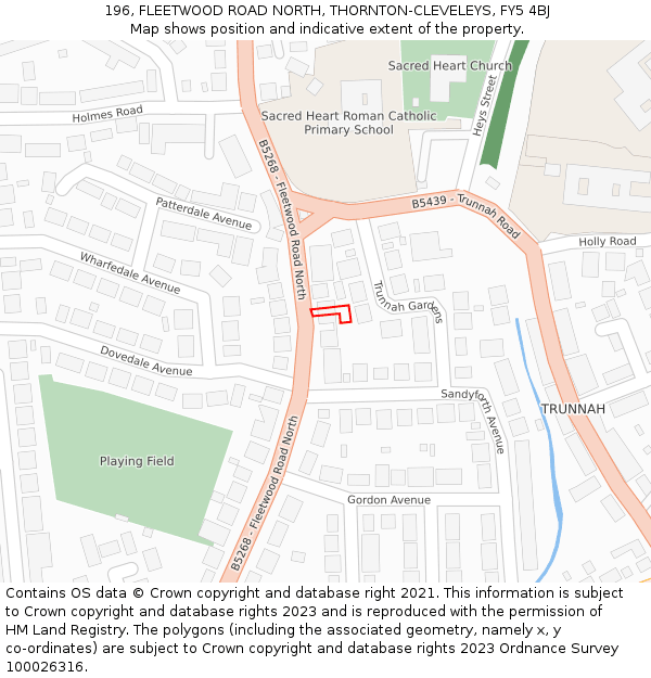 196, FLEETWOOD ROAD NORTH, THORNTON-CLEVELEYS, FY5 4BJ: Location map and indicative extent of plot