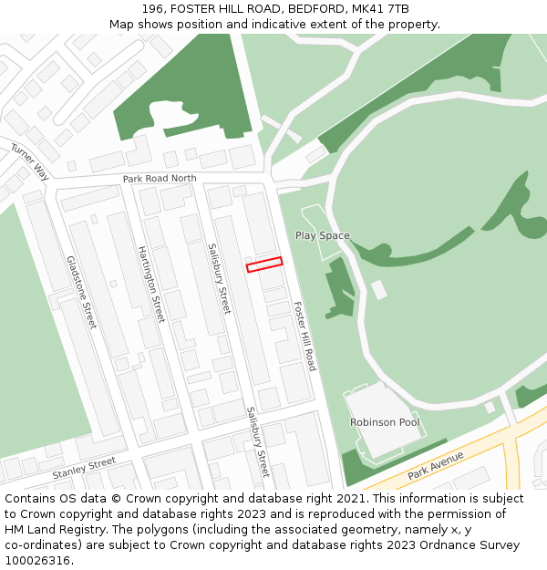 196, FOSTER HILL ROAD, BEDFORD, MK41 7TB: Location map and indicative extent of plot