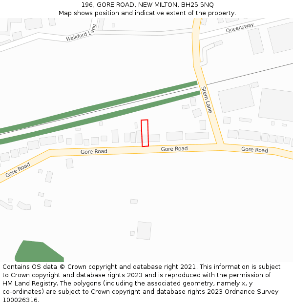 196, GORE ROAD, NEW MILTON, BH25 5NQ: Location map and indicative extent of plot