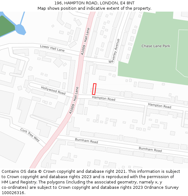 196, HAMPTON ROAD, LONDON, E4 8NT: Location map and indicative extent of plot