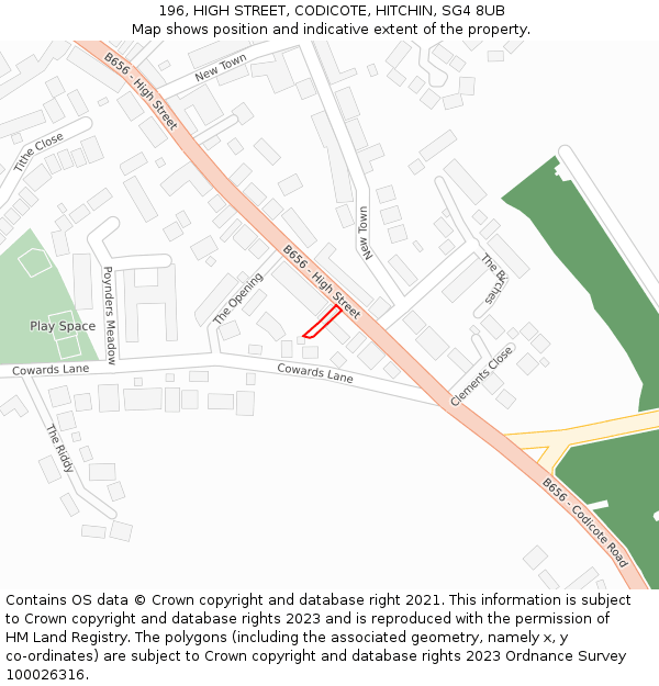 196, HIGH STREET, CODICOTE, HITCHIN, SG4 8UB: Location map and indicative extent of plot