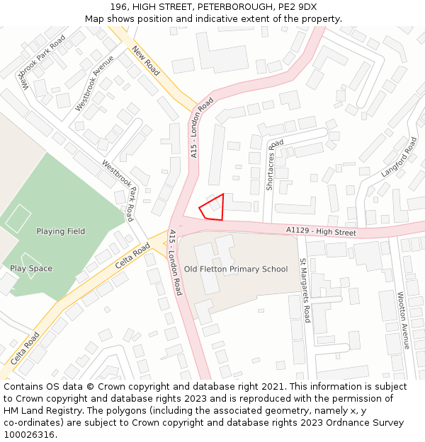 196, HIGH STREET, PETERBOROUGH, PE2 9DX: Location map and indicative extent of plot