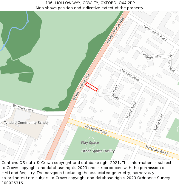 196, HOLLOW WAY, COWLEY, OXFORD, OX4 2PP: Location map and indicative extent of plot