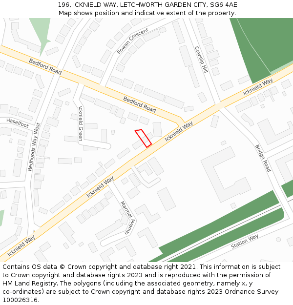 196, ICKNIELD WAY, LETCHWORTH GARDEN CITY, SG6 4AE: Location map and indicative extent of plot