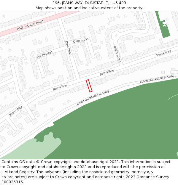 196, JEANS WAY, DUNSTABLE, LU5 4PR: Location map and indicative extent of plot