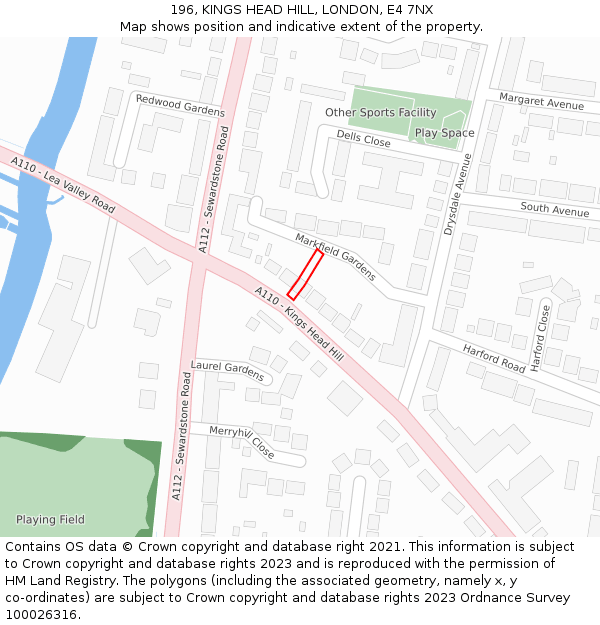 196, KINGS HEAD HILL, LONDON, E4 7NX: Location map and indicative extent of plot