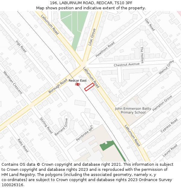 196, LABURNUM ROAD, REDCAR, TS10 3PF: Location map and indicative extent of plot