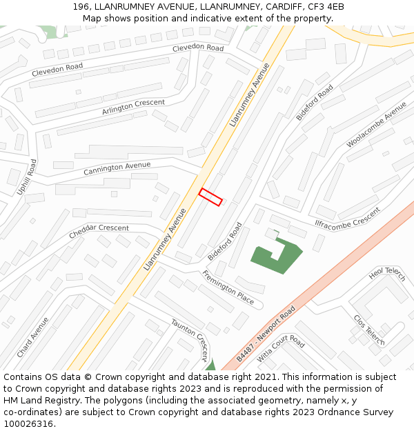 196, LLANRUMNEY AVENUE, LLANRUMNEY, CARDIFF, CF3 4EB: Location map and indicative extent of plot