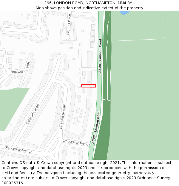 196, LONDON ROAD, NORTHAMPTON, NN4 8AU: Location map and indicative extent of plot