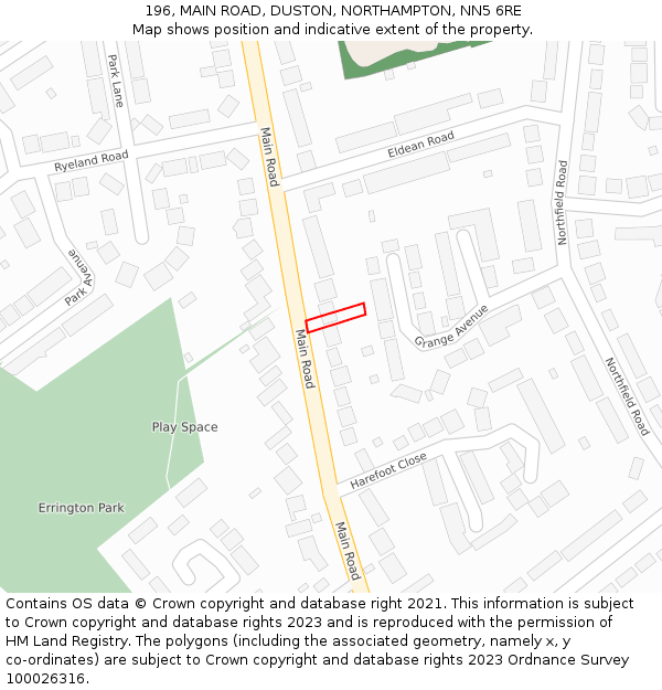 196, MAIN ROAD, DUSTON, NORTHAMPTON, NN5 6RE: Location map and indicative extent of plot