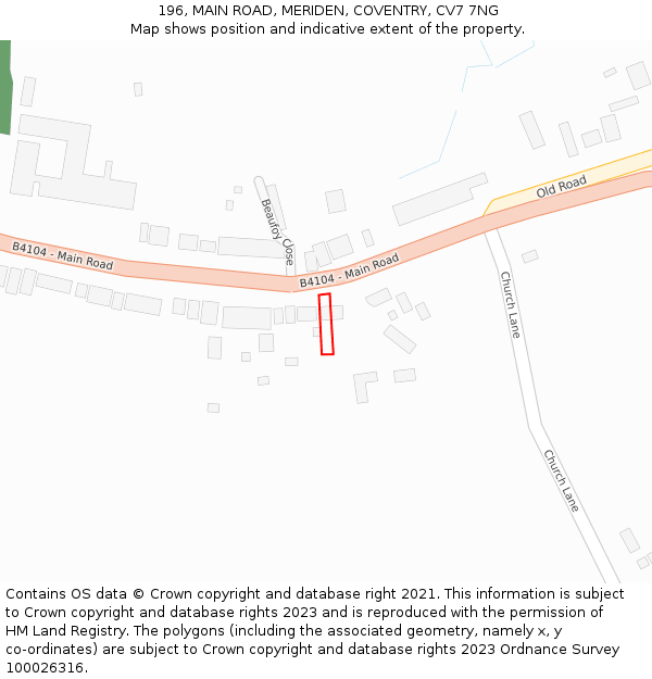 196, MAIN ROAD, MERIDEN, COVENTRY, CV7 7NG: Location map and indicative extent of plot