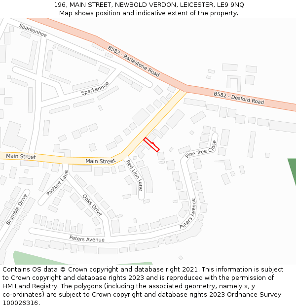 196, MAIN STREET, NEWBOLD VERDON, LEICESTER, LE9 9NQ: Location map and indicative extent of plot