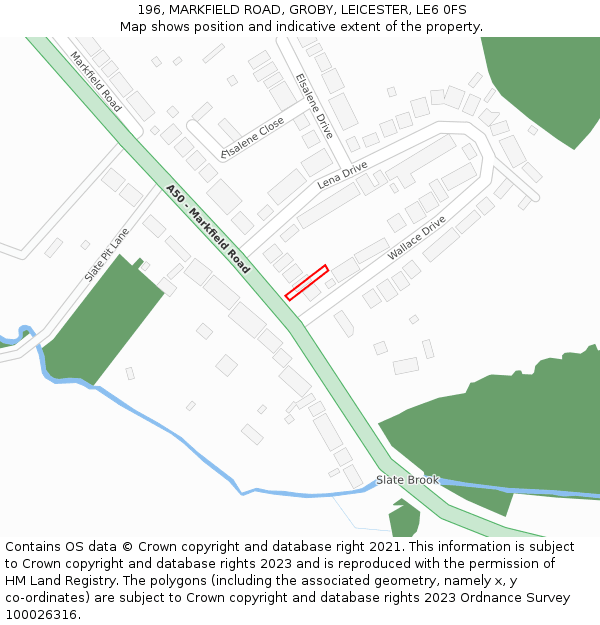 196, MARKFIELD ROAD, GROBY, LEICESTER, LE6 0FS: Location map and indicative extent of plot