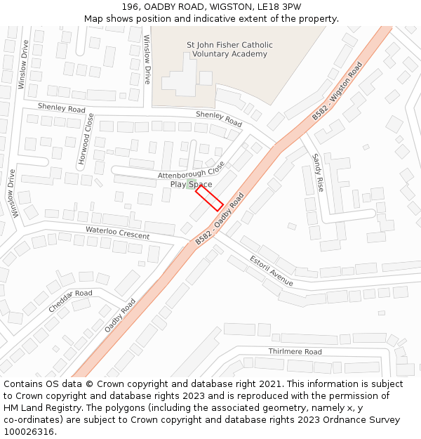 196, OADBY ROAD, WIGSTON, LE18 3PW: Location map and indicative extent of plot