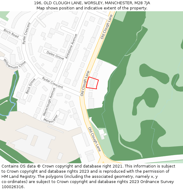 196, OLD CLOUGH LANE, WORSLEY, MANCHESTER, M28 7JA: Location map and indicative extent of plot