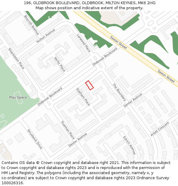 196, OLDBROOK BOULEVARD, OLDBROOK, MILTON KEYNES, MK6 2HG: Location map and indicative extent of plot