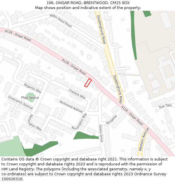 196, ONGAR ROAD, BRENTWOOD, CM15 9DX: Location map and indicative extent of plot