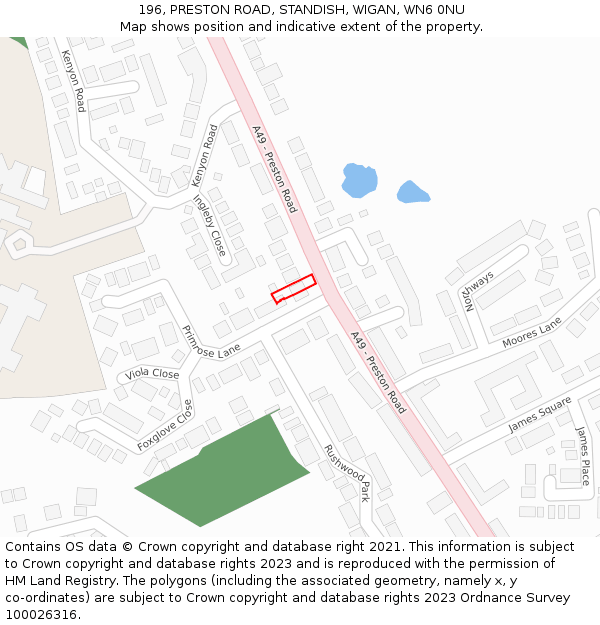 196, PRESTON ROAD, STANDISH, WIGAN, WN6 0NU: Location map and indicative extent of plot