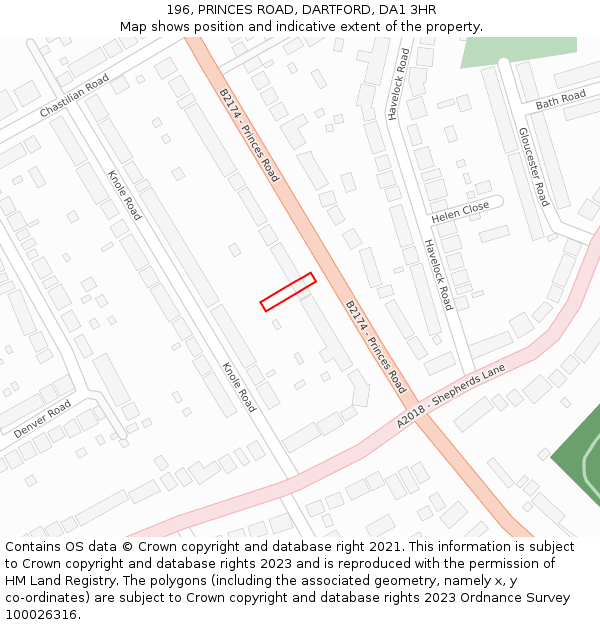 196, PRINCES ROAD, DARTFORD, DA1 3HR: Location map and indicative extent of plot