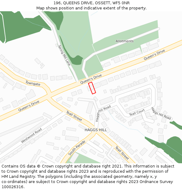 196, QUEENS DRIVE, OSSETT, WF5 0NR: Location map and indicative extent of plot