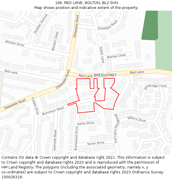 196, RED LANE, BOLTON, BL2 5HN: Location map and indicative extent of plot