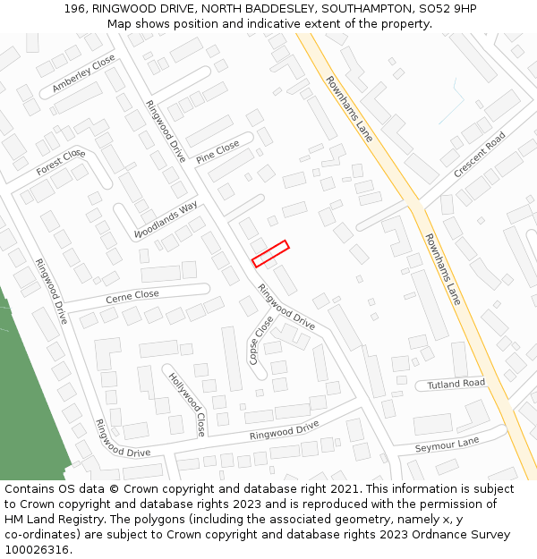 196, RINGWOOD DRIVE, NORTH BADDESLEY, SOUTHAMPTON, SO52 9HP: Location map and indicative extent of plot