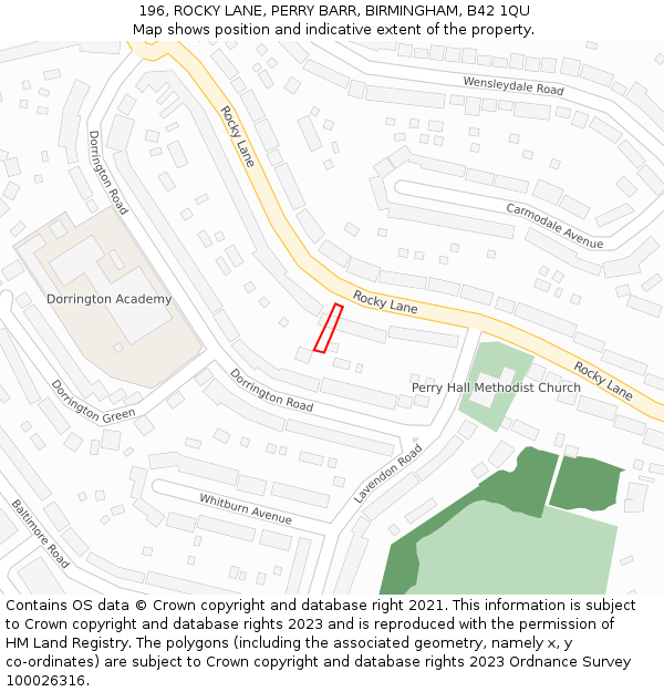 196, ROCKY LANE, PERRY BARR, BIRMINGHAM, B42 1QU: Location map and indicative extent of plot