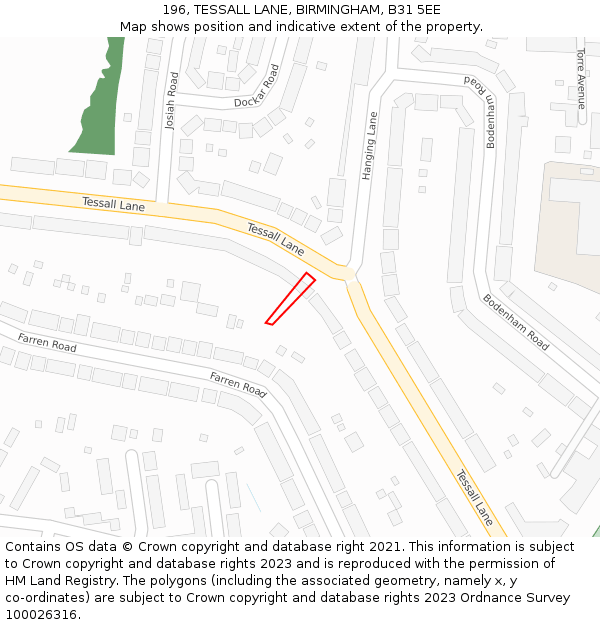 196, TESSALL LANE, BIRMINGHAM, B31 5EE: Location map and indicative extent of plot