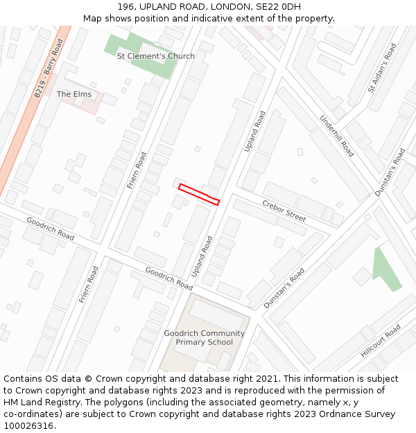 196, UPLAND ROAD, LONDON, SE22 0DH: Location map and indicative extent of plot