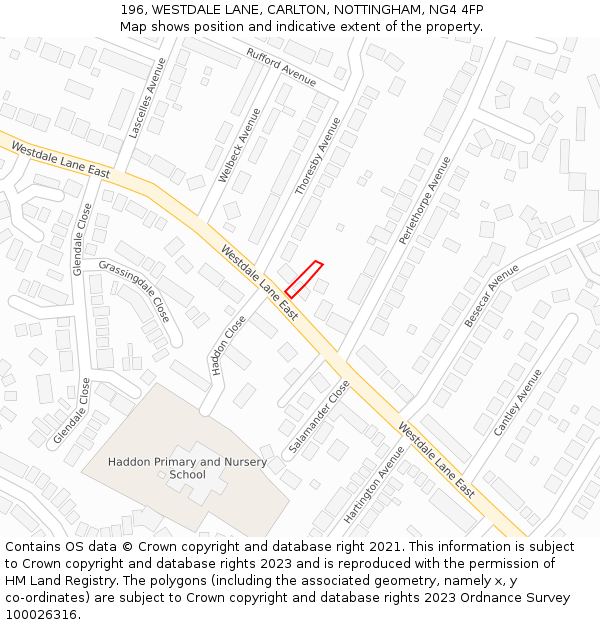 196, WESTDALE LANE, CARLTON, NOTTINGHAM, NG4 4FP: Location map and indicative extent of plot