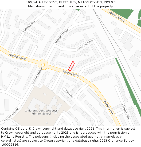 196, WHALLEY DRIVE, BLETCHLEY, MILTON KEYNES, MK3 6JS: Location map and indicative extent of plot