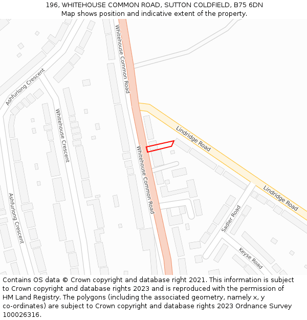 196, WHITEHOUSE COMMON ROAD, SUTTON COLDFIELD, B75 6DN: Location map and indicative extent of plot