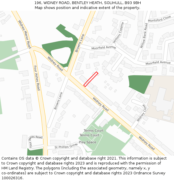 196, WIDNEY ROAD, BENTLEY HEATH, SOLIHULL, B93 9BH: Location map and indicative extent of plot